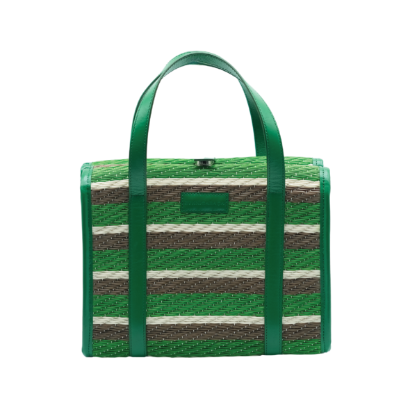 Nadia Small Vintage Tote in Green Stripe