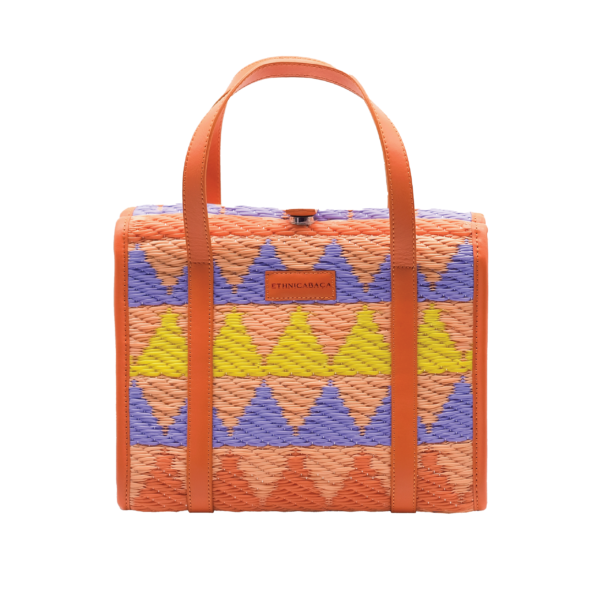 Nadia Small Vintage Tote in Orange Boho Triangle