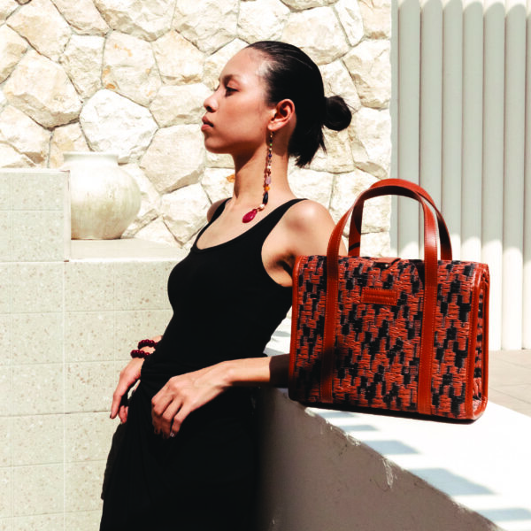 Nadia Small Vintage Tote in Brown & Black Zigzag