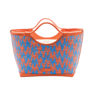 Lulu Basket Tote in Blue & Orange Zigzag