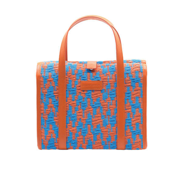 Nadia Small Vintage Tote in Blue & Orange Zigzag