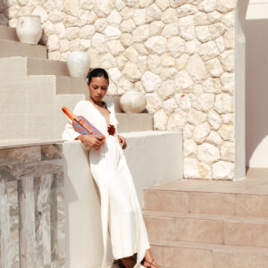 Behati Bottle Carrier in Blue & Orange Zigzag