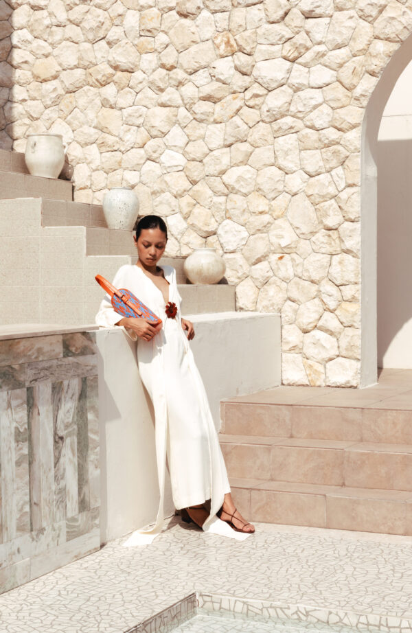 Behati Bottle Carrier in Blue & Orange Zigzag