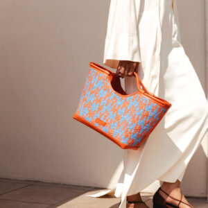 Lulu Basket Tote in Blue & Orange Zigzag