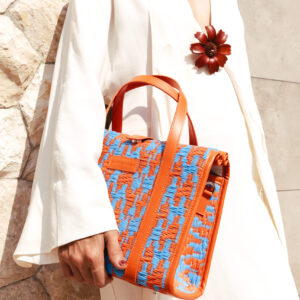 Nadia Small Vintage Tote in Blue & Orange Zigzag