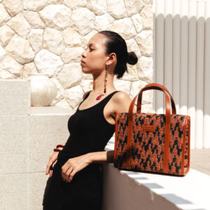 Nadia Small Vintage Tote in Black & Brwon Zigzag